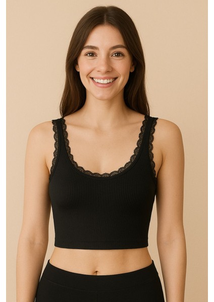 Berrak 2'li Kadın Ribana Pamuklu Kalın Askılı Dantel Detaylı Kısa Atlet fiyatları