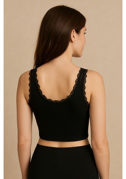 Berrak 2'li Kadın Ribana Pamuklu Kalın Askılı Dantel Detaylı Kısa Atlet modelleri