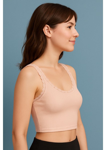 Berrak 2'li Kadın Ribana Pamuklu Kalın Askılı Dantel Detaylı Kısa Atlet fiyatları