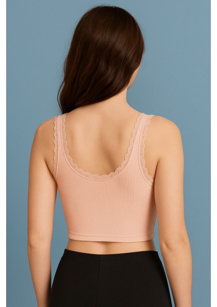 Berrak 2'li Kadın Ribana Pamuklu Kalın Askılı Dantel Detaylı Kısa Atlet modelleri