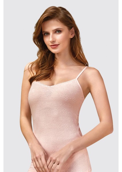 Berrak 2'li Kendinden Desenli Ip Askılı Pamuklu Atlet