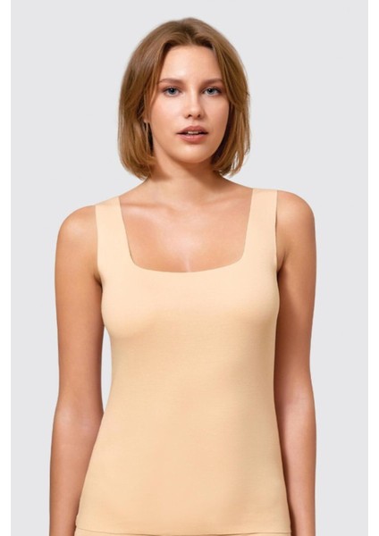 Berrak 2'li Lazer Kesim Iz Yapmayan Kare Yaka Kalın Askılı Pamuklu Atlet