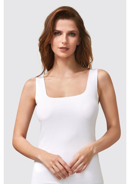 Berrak 2'li Lazer Kesim Iz Yapmayan Kare Yaka Kalın Askılı Pamuklu Atlet