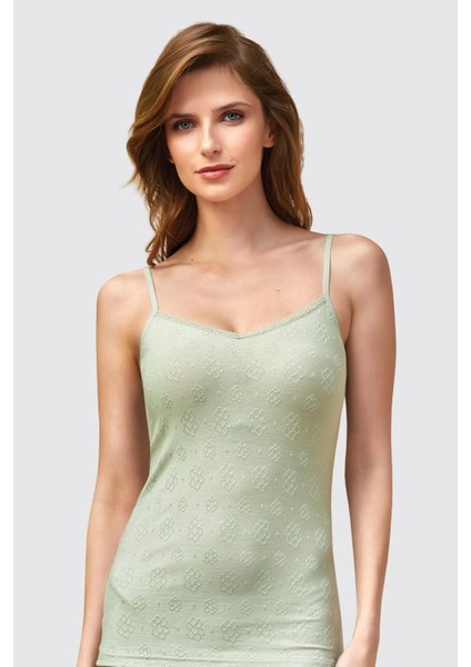 Berrak 2'li Kendinden Desenli Ip Askılı Pamuklu Atlet