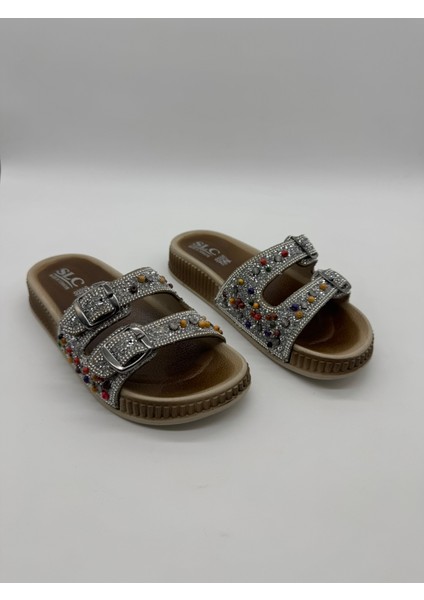 Çift Tokalı Taşlı Terlik