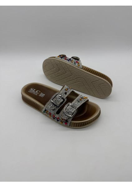 Çift Tokalı Taşlı Terlik modelleri