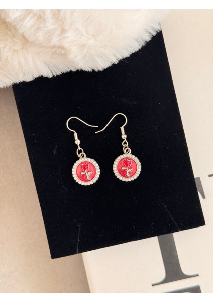 Vintage Kırmızı Gül Küpe Pirinç Kaplama Retro Küpe modelleri