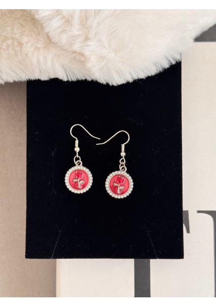 Vintage Kırmızı Gül Küpe Pirinç Kaplama Retro Küpe fırsatları