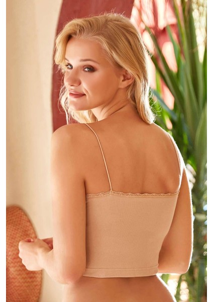 Berrak 2'li Kadın Pudra Ip Askılı ve Yaka Dantel Detaylı Kısa Atlet fiyatları