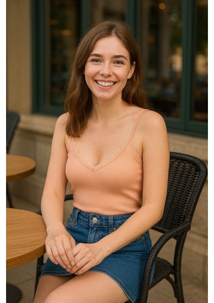 Berrak 2'li Kadın Pudra Ip Askılı ve Yaka Dantel Detaylı Kısa Atlet fırsatları