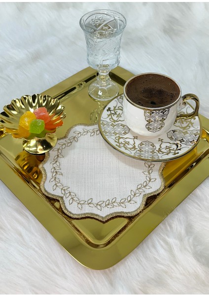 Yaprak Nakışlı Kahve Altlığı,sunum Peçetesi,kahve Yanı Peçetesi,6’lı Kokteyl Peçetesi,bardak Altlığı