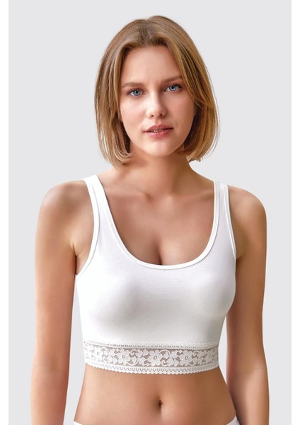 Berrak 2'li Dantel Detaylı Pamuklu Kalın Askılı Oyuk Yaka Atlet