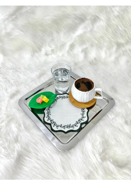 Yaprak Nakışlı Kahve Altlığı,sunum Peçetesi,kahve Yanı Peçetesi,6’lı Kokteyl Peçetesi,bardak Altlığı
