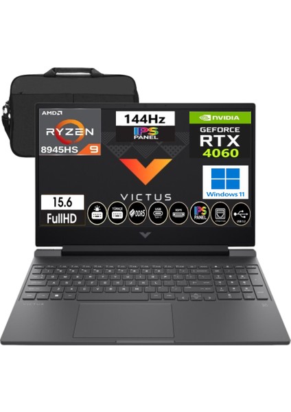 Victus 15-FB3000NT Amd Ryzen 9 8945HS 40GB 512GB SSD RTX4060 (8gb) 144Hz 15.6” WINDOWS11 Taşınabilir Bilgisayar B82W7EA &cimete Çanta