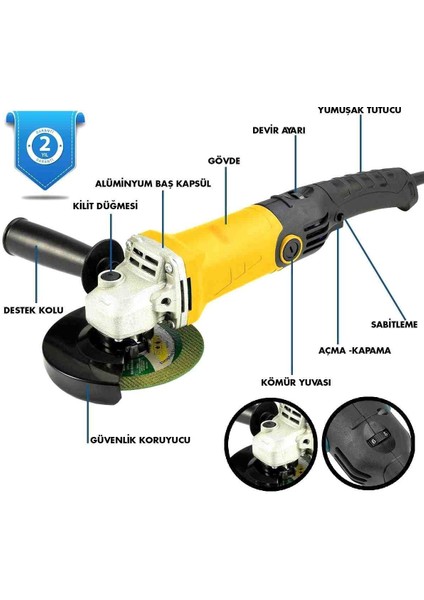 Elektrikli Spral 1200W Avuç Taşlama Makinesi 125MM 6 Kademeli Uzun Kuyruk fiyatları