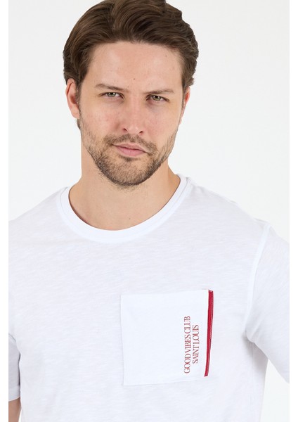 Erkek Bisiklet Yaka Ön Cep Baskılı T-Shirt – %100 Pamuk – Rahat ve Şık Kısa Kollu Erkektişört 0025 fırsatları