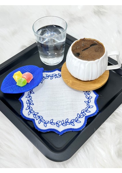 Yaprak Nakışlı Kahve Altlığı,sunum Peçetesi,kahve Yanı Peçetesi,6’lı Kokteyl Peçetesi,bardak Altlığı