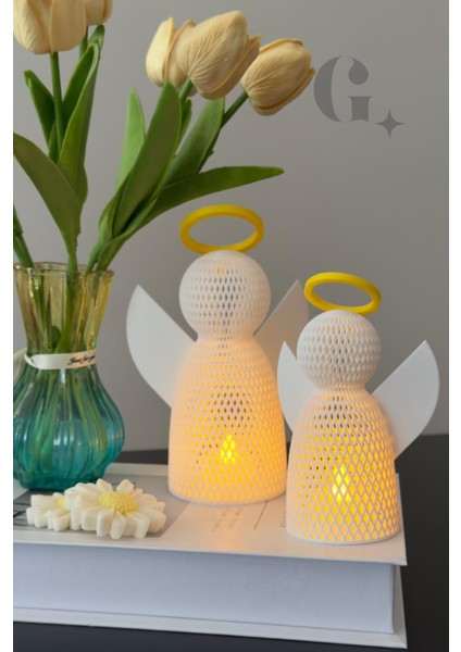 Ikili Koruyucu Melek Figürü LED Mumlar ile Birlikte