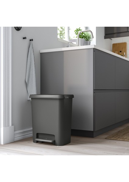 Knöckla Banyo Çöp Kutusu Koyu Gri 25 Lt Pedallı Yumuşak Kapanır Çöp Kovası