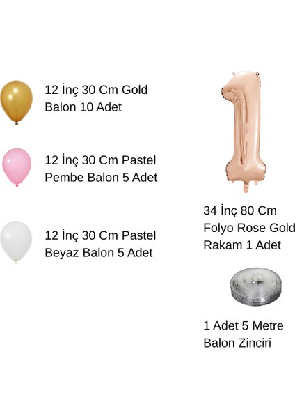 5 Yaş Retro Gold Pembe Beyaz Balon Seti Rose Gold Rakamlı Doğum Günü Balonu Şık Parti Süsleme fiyatları