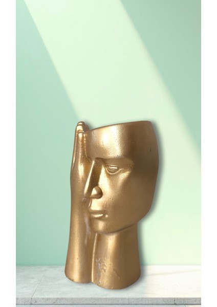 Modern Gold Kadın Yüzlü - Dekoratif Polyester Saksı Vazo - Ev ve Ofis Sanat OBJE-25X12X12 Cm- Gold Renk fiyatları
