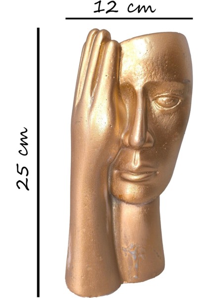 Modern Gold Kadın Yüzlü - Dekoratif Polyester Saksı Vazo - Ev ve Ofis Sanat OBJE-25X12X12 Cm- Gold Renk modelleri