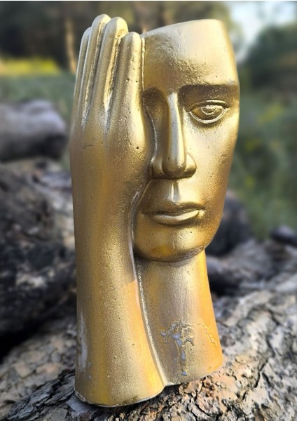 Modern Gold Kadın Yüzlü - Dekoratif Polyester Saksı Vazo - Ev ve Ofis Sanat OBJE-25X12X12 Cm- Gold Renk fırsatları