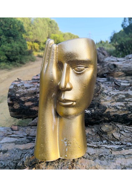 Modern Gold Kadın Yüzlü - Dekoratif Polyester Saksı Vazo - Ev ve Ofis Sanat OBJE-25X12X12 Cm- Gold Renk indirimleri