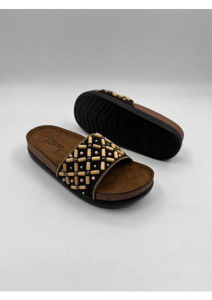 20065-008 Boncuklu Taşlı Çift Tabanlı Ortopedik Kadın Ev Terli modelleri