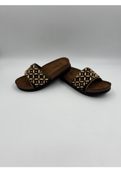 20065-008 Boncuklu Taşlı Çift Tabanlı Ortopedik Kadın Ev Terli indirimleri