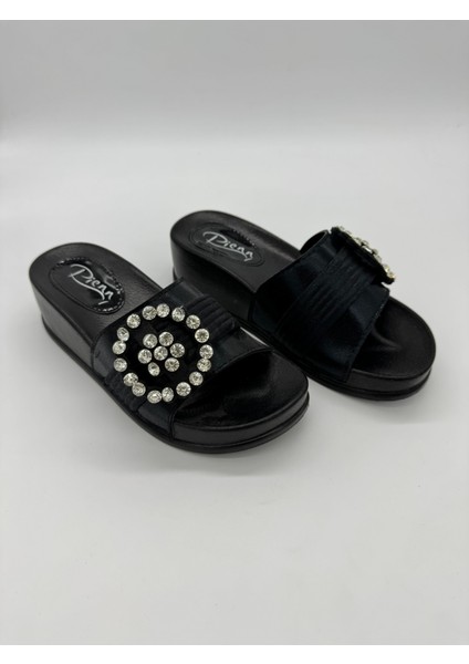 20028-009 Boncuklu Taşlı Dolgu Taban Ortopedik Kadın Ev Terliği