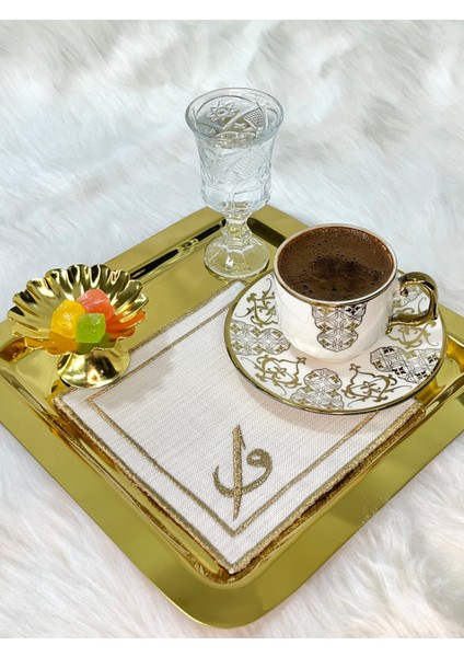 Sunum Peçetesi, Kokteyl Peçetesi Kahve Yanı Sunumluk Nakışlı Kahve Yanı 6 Adet Kumaş