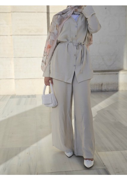 Kadın Yazlık Keten Kumaş Gömlekli Pantolon Takım modelleri