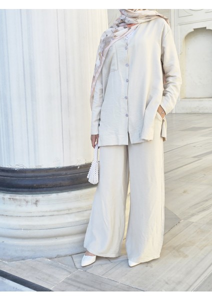 Kadın Yazlık Keten Kumaş Gömlekli Pantolon Takım fırsatları