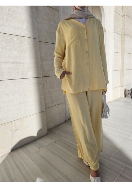 Kadın Yazlık Keten Kumaş Gömlekli Pantolon Takım modelleri