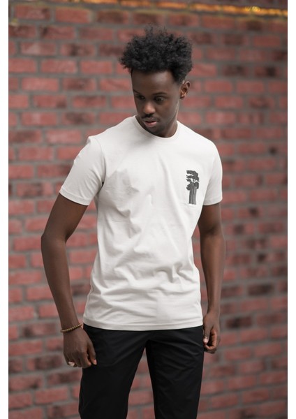 Slim Fit Sıfır Yaka Baskılı Pamuklu T-Shirt