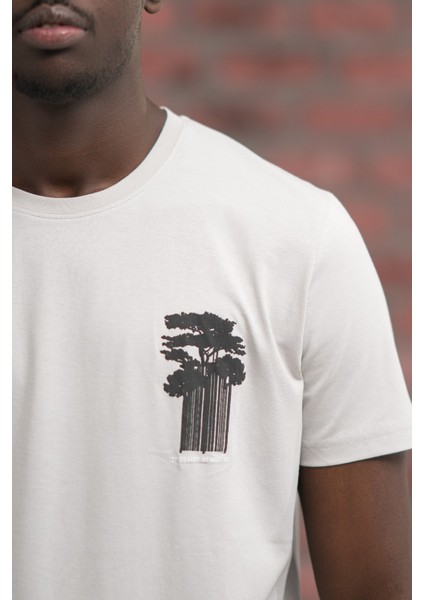 Slim Fit Sıfır Yaka Baskılı Pamuklu T-Shirt indirimleri