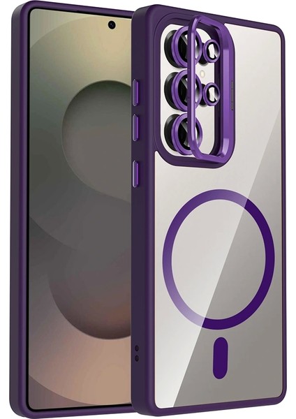 Galaxy S25 Ultra Kılıf Standlı ve Kamera Lens Hediyeli M-Safe Şarj Özellikli Redclick Etro Kapak