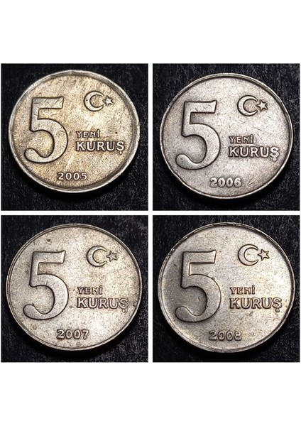39963687C673C331E7 5 Yeni Kuruş 2005/2006/2007/2008 Tam Set Eski Madeni Para modelleri