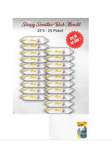 Sensitive Islak Bebek Mendili 25 Li 20 Paket Koroplast Temizlik Eldiveni