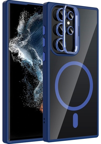 Galaxy S23 Ultra Kılıf Standlı ve Kamera Lens Hediyeli M-Safe Şarj Özellikli Redclick Etro Kapak