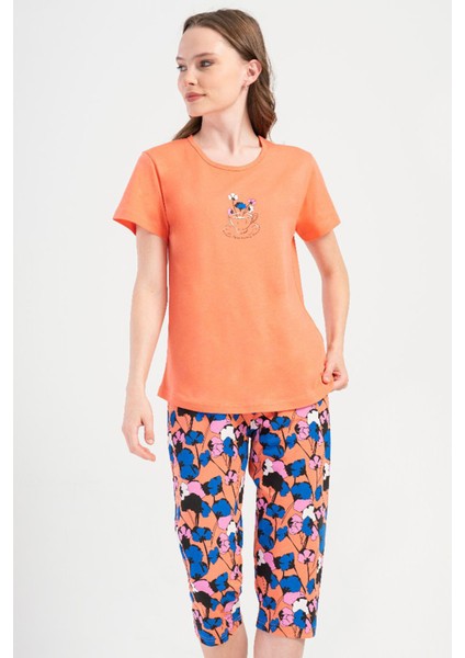 Pamuklu Kadın Kısa Kol Kaprili Pijama Takım , 408042