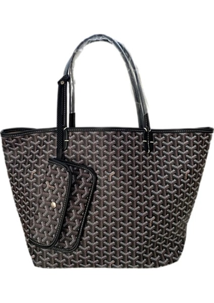 Monogram Detaylı Yavrulu Kadın Omuz Çantası Tote Bag Goyard Style
