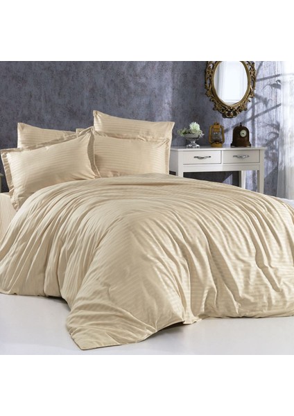 Soft Saten Çizgili Tek Kişilik Nevresim Takımı ( Çarşafı Lastikli )