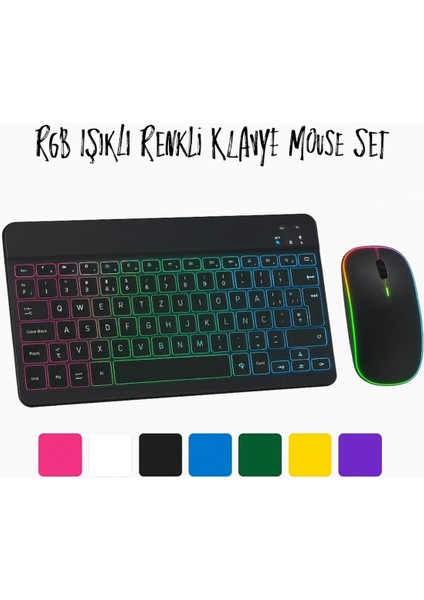 Kablosuz Isikli Klavye ve Mouse - Bluetooth Baglanti, Sessiz Tus, Renkli LED