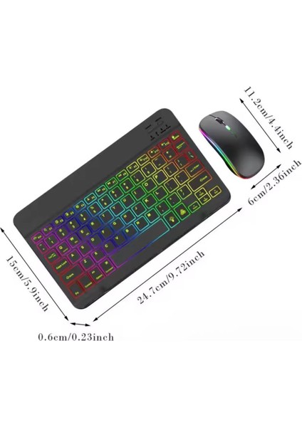 Kablosuz Isikli Klavye ve Mouse - Bluetooth Baglanti, Sessiz Tus, Renkli LED fiyatları