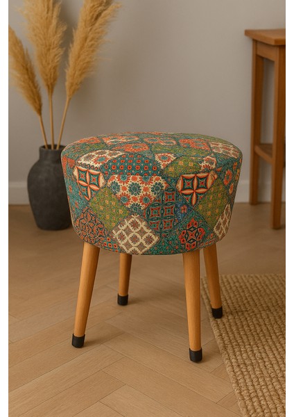 Osmanlı Bohem Etnik Puf Koltuk Bench Tabure – Dekoratif Ahşap Ayaklı | Doğal & Modern Stil
