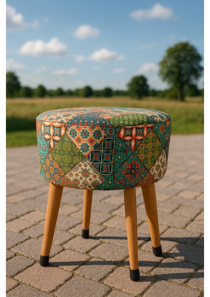 Osmanlı Bohem Etnik Puf Koltuk Bench Tabure – Dekoratif Ahşap Ayaklı | Doğal & Modern Stil