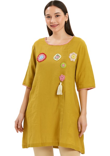Vual (Tülbent) Sarı Tunik Elbise