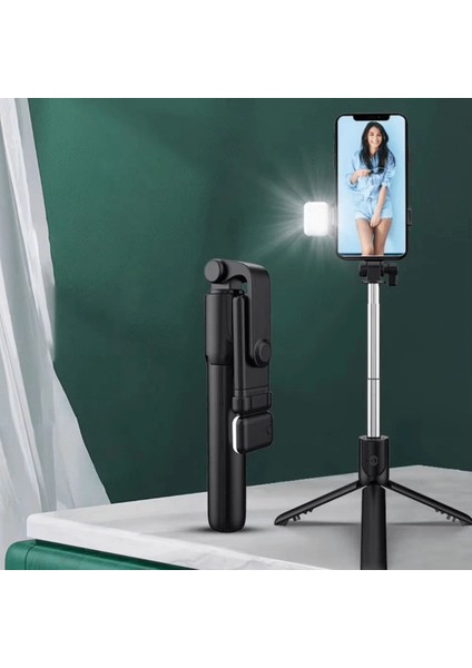 Kendiliğinden LED Işıklı Kumandalı Uzayabilen Selfie Çubuğu,masa Üstü Tripod ( Lisinya )